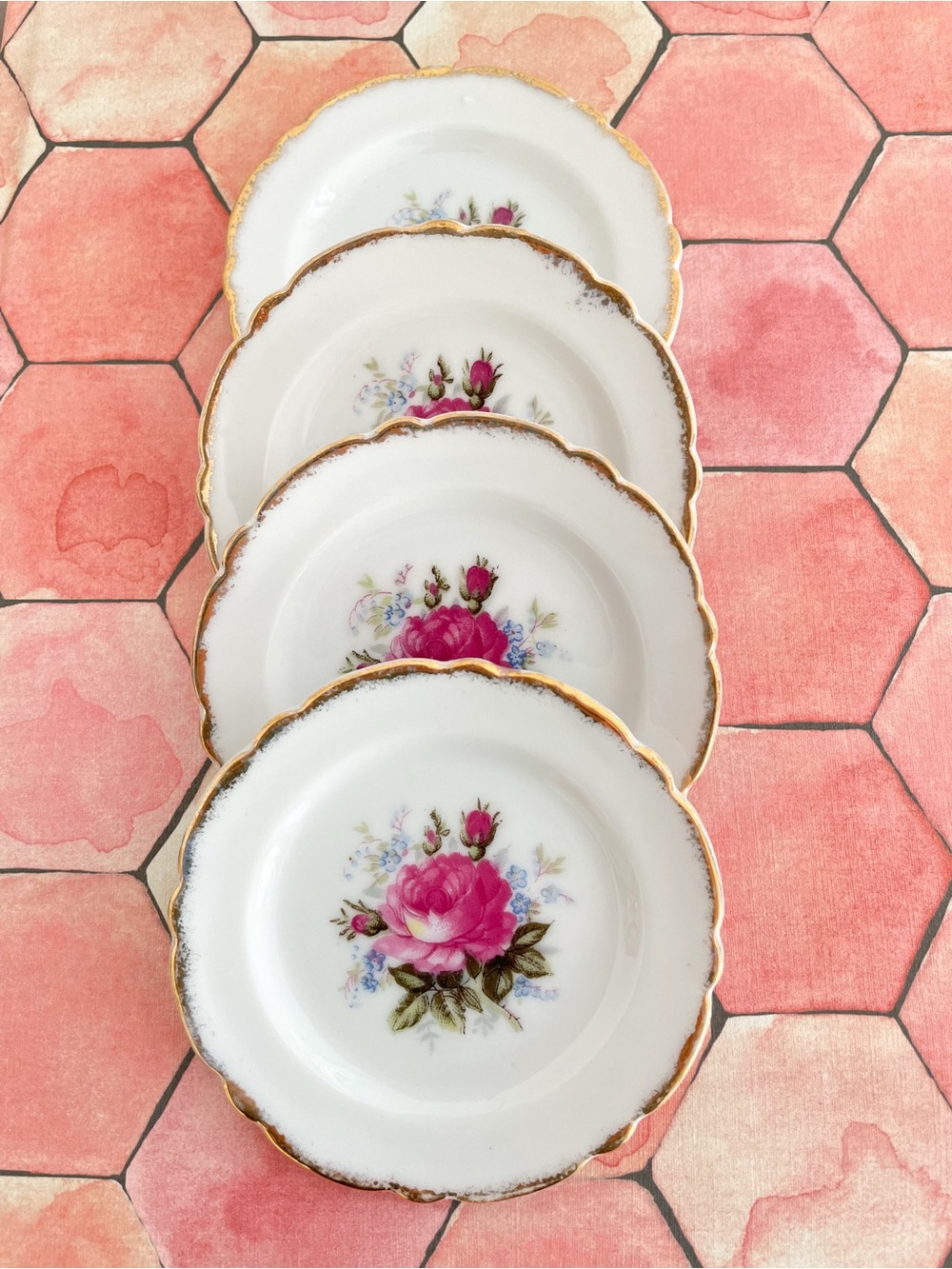 Vintage Chase Japan Moss Rose Porcelain Tea Bag Holders/Trinket Dishes -Set of 4 - Picture 3 of 6